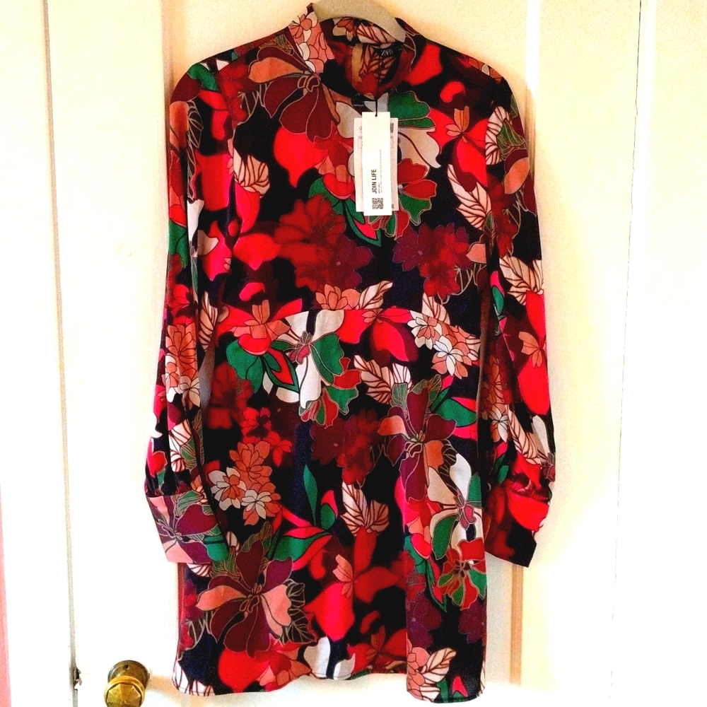 ZARA Satin Effect Floral Mini Dress